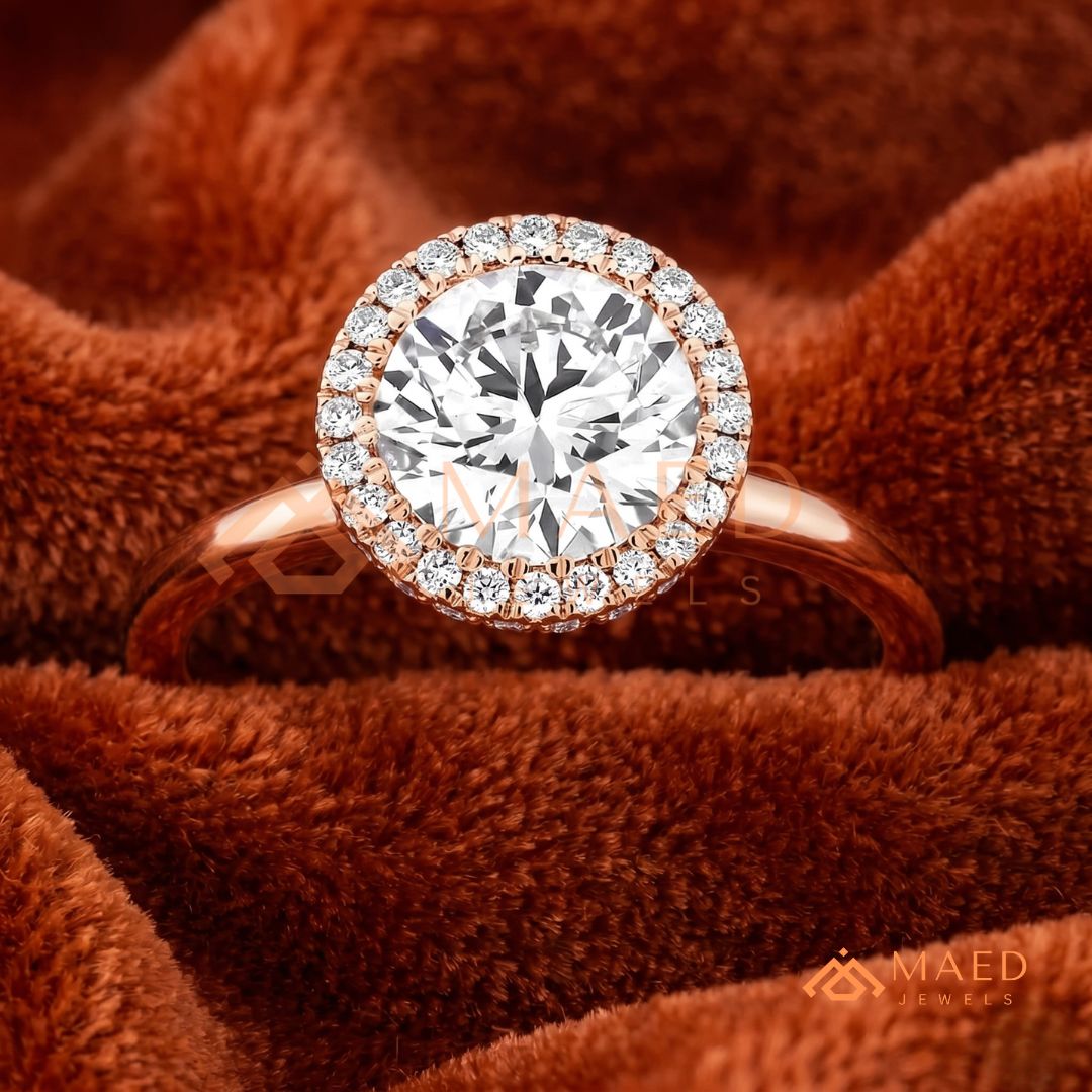 Classic Round Cut Moissanite Halo Engagement Ring in 925 Sterling Silver, 14K Gold & 14K Rose Gold | Solitaire Halo Wedding Ring for Women