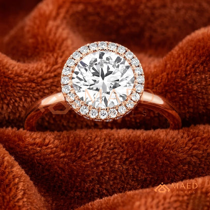 Classic Round Cut Moissanite Halo Engagement Ring in 925 Sterling Silver, 14K Gold & 14K Rose Gold | Solitaire Halo Wedding Ring for Women