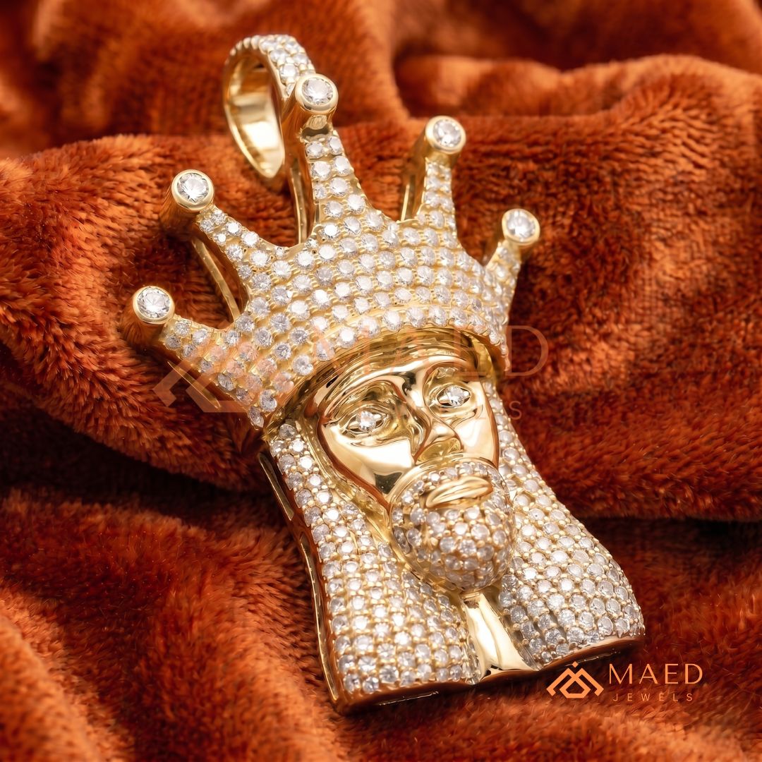 Iced Out King Jesus Head Statement Pendant | Silver, 14K Yellow & Rose Gold