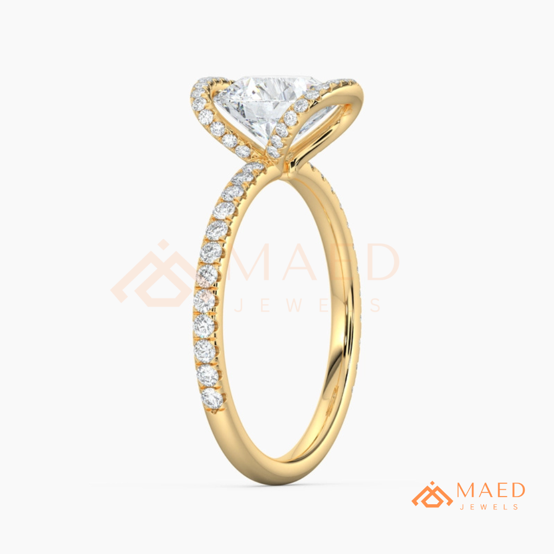 Modern Round Cut Open Arc Halo Engagement Ring in 14K Gold, Rose Gold & Silver