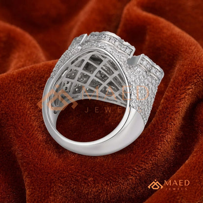 Heavy Iced-Out Baguette Cross Statement Ring – 925 Silver, 14K Gold & Rose Gold