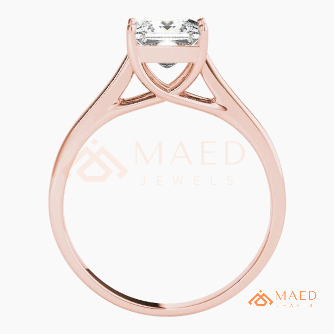 Princess Cut Solitaire Engagement Ring in 14K Gold, Rose Gold & Sterling Silver | Classic Tapered Band Promise Ring for Women