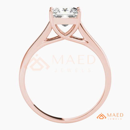 Princess Cut Solitaire Engagement Ring in 14K Gold, Rose Gold & Sterling Silver | Classic Tapered Band Promise Ring for Women