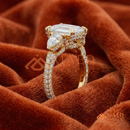 Modern Oval Cut Triple Row Engagement Ring with Baguette & Pavé Band