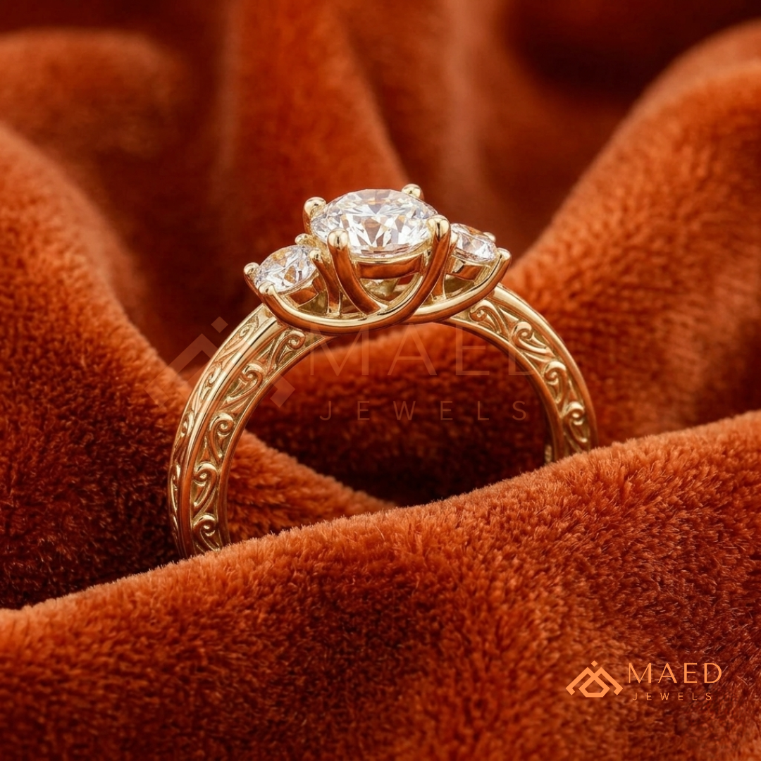 Past Present Future Round Cut Ring in 14K Yellow Gold, Rose Gold & Sterling Silver