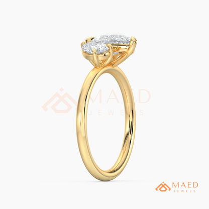 Toi et Moi Dual Pear Cut Bypass Engagement Ring in 14K Gold, Rose Gold & Silver