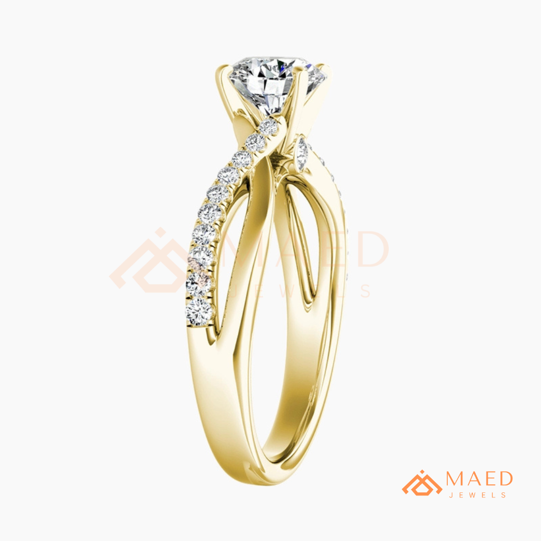 Round Cut Twisted Vine Engagement Ring in 14K Gold, Rose Gold & Sterling Silver | Infinity Pave Wedding Band