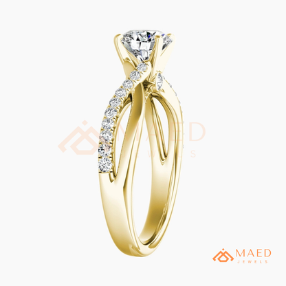 Round Cut Twisted Vine Engagement Ring in 14K Gold, Rose Gold & Sterling Silver | Infinity Pave Wedding Band