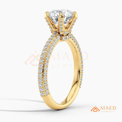 Oval Cut Engagement Ring | Triple Row Micro Pave Band in 14K Gold & Sterling Silver