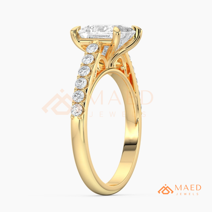Princess Cut Engagement Ring with Pavé Band | 14k Gold, Rose Gold & Silver