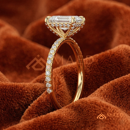 Radiant Cut Moissanite Engagement Ring in Sterling Silver, 14K White Gold & Rose Gold | Hidden Halo Diamond Band For Women