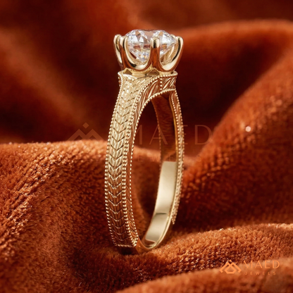 Heirloom Wheat Pattern Round Cut Ring in 14K Yellow Gold, Rose Gold & Sterling Silver