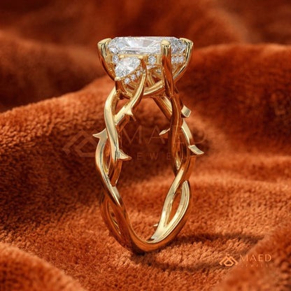 Nature-Inspired Radiant Cut Three-Stone Engagement Ring in Silver, 14k Gold, Rose Gold & Rose Gold