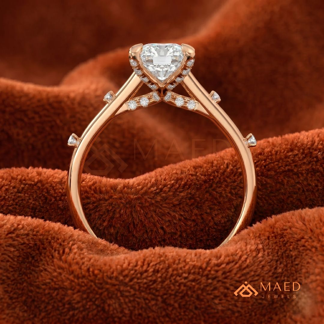 Radiant Cut Solitaire Engagement Ring with Dotted Accent Band