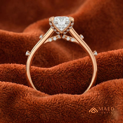 Radiant Cut Solitaire Engagement Ring with Dotted Accent Band