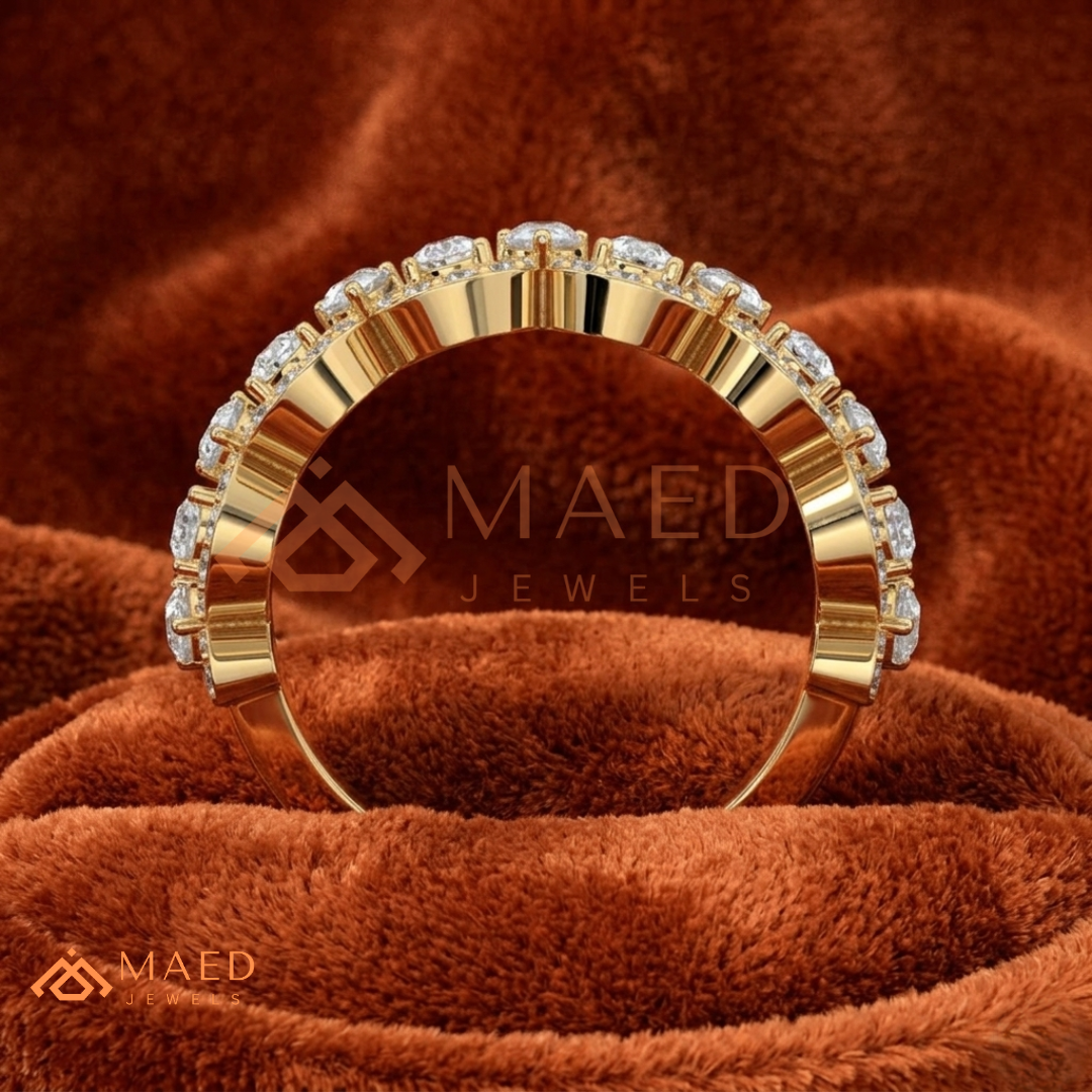Scalloped Pear Cut Diamond Statement Ring – Silver, 14K Yellow & Rose Gold