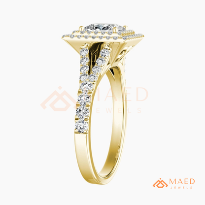 Vintage Oval Cut Geometric Shield Ring | Marquise & Round Pavé Chevron Band