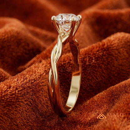 Braided Solitaire Oval Cut Ring in 14K Yellow Gold, Rose Gold & Silver