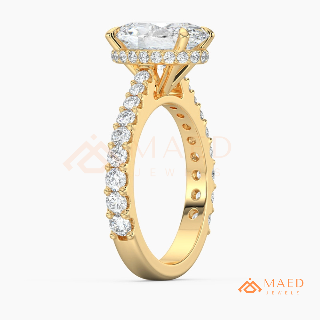 Oval Cut Engagement Ring with Shared Prong Band | 14k Gold, Rose Gold & Silver