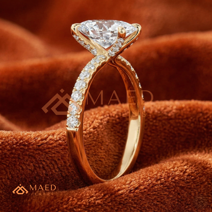Oval Cut Engagement Ring with Pavé Band in Silver, 14K Gold, & 14K Rose Gold