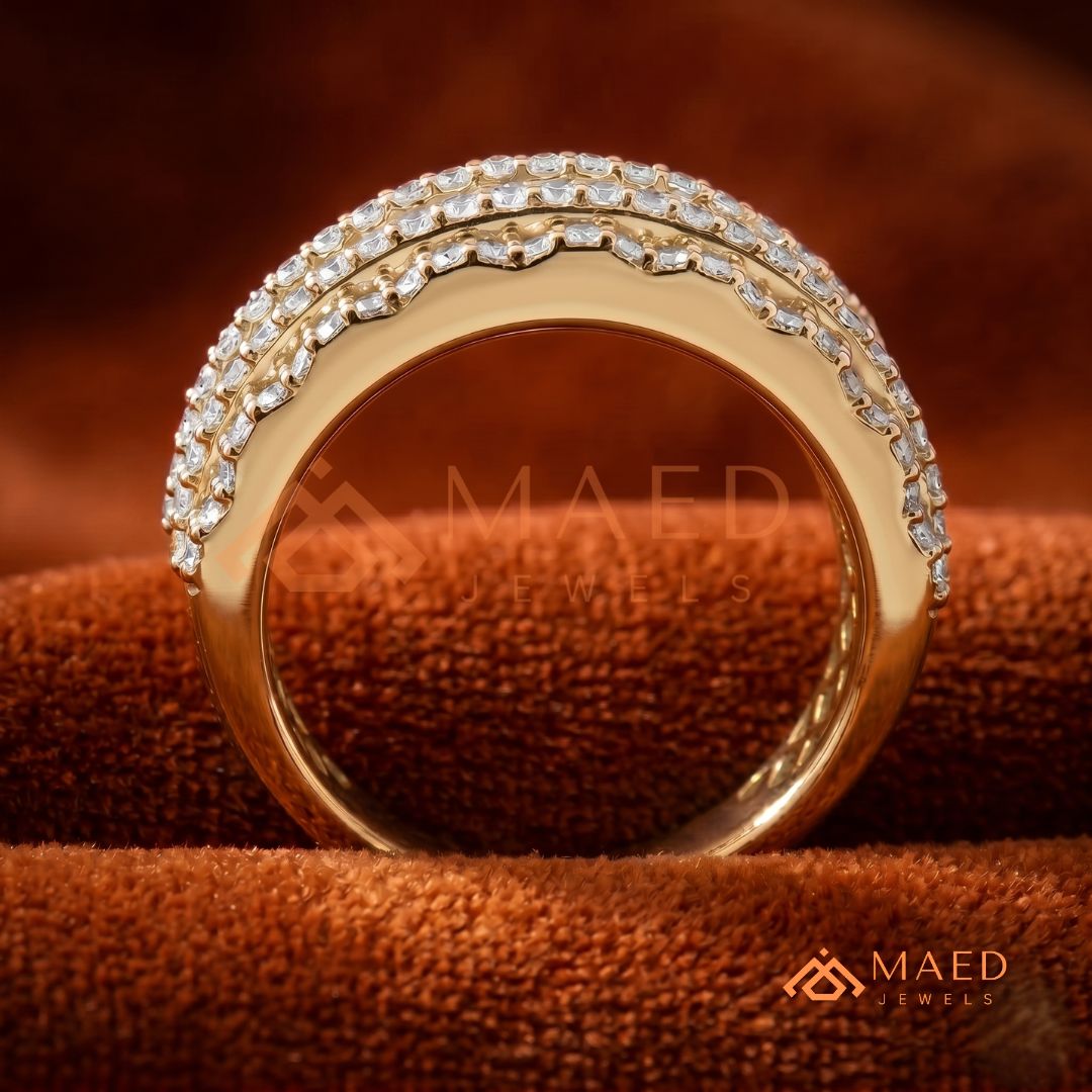5-Row Hybrid Eternity Cigar Ring – Silver, 14K Yellow & Rose Gold