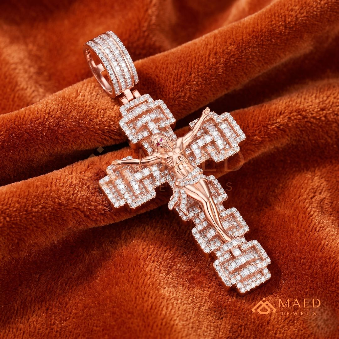Crucifix Cross Pendant – Baguette & Micro Pave Hip Hop Necklace