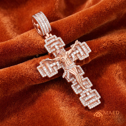 Crucifix Cross Pendant – Baguette & Micro Pave Hip Hop Necklace
