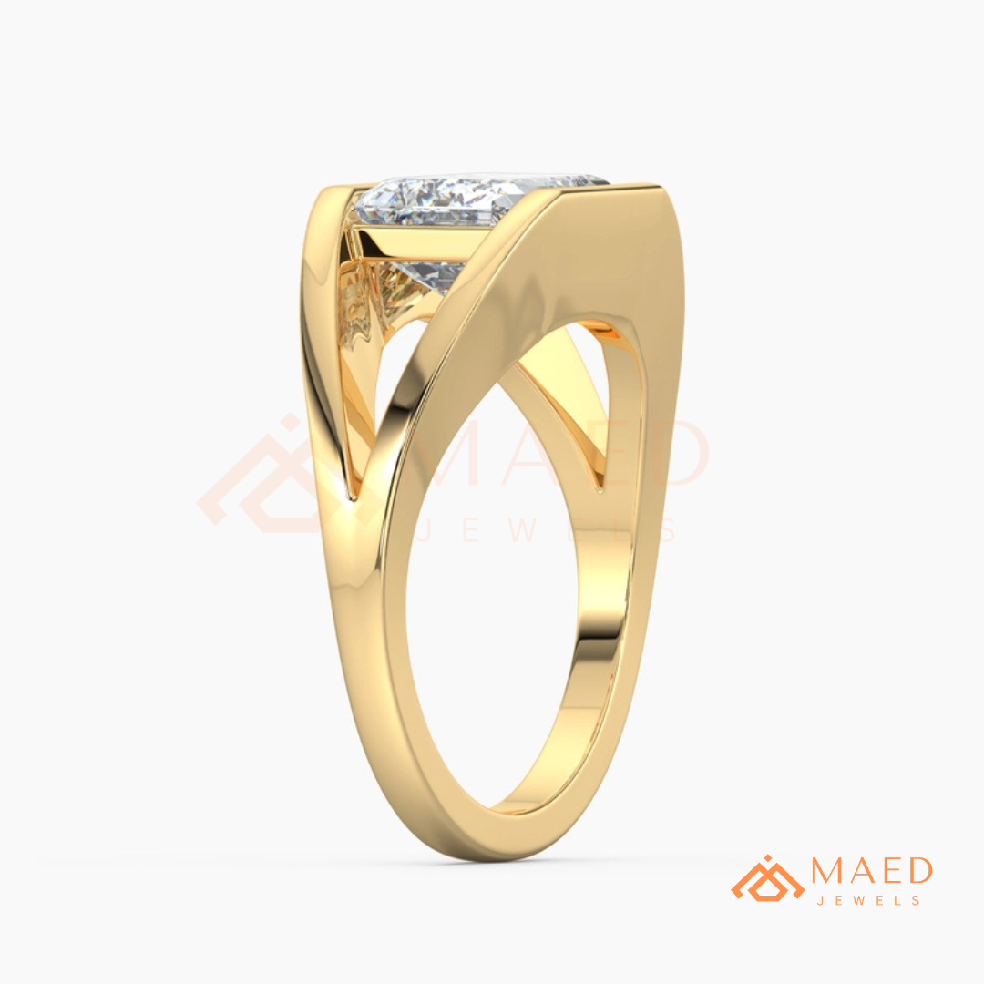 East West Emerald Cut Engagement Ring | Modern Architectural Bezel Ring | 14K Gold, Rose Gold & Sterling Silver