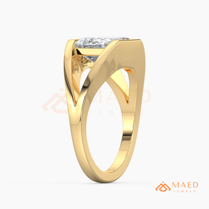 East West Emerald Cut Engagement Ring | Modern Architectural Bezel Ring | 14K Gold, Rose Gold & Sterling Silver