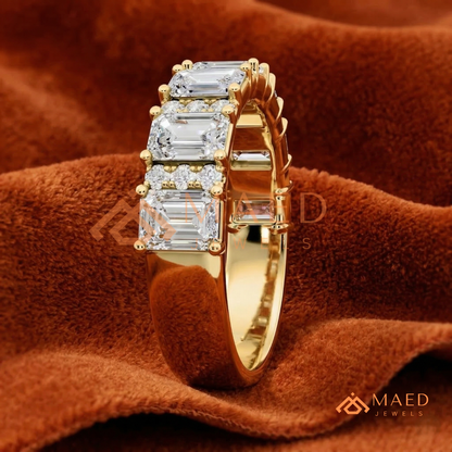 Alternating Emerald and Round Cut Half Eternity Ring – Modern Vintage Wedding Band