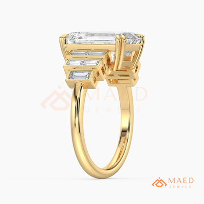 Radiant Cut Rectangular Halo Ring with Dome Triple-Row Pavé Band