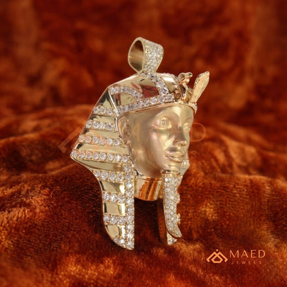 Heavy Egyptian Pharaoh Mask Statement Charm – Diamond Cluster Pendant