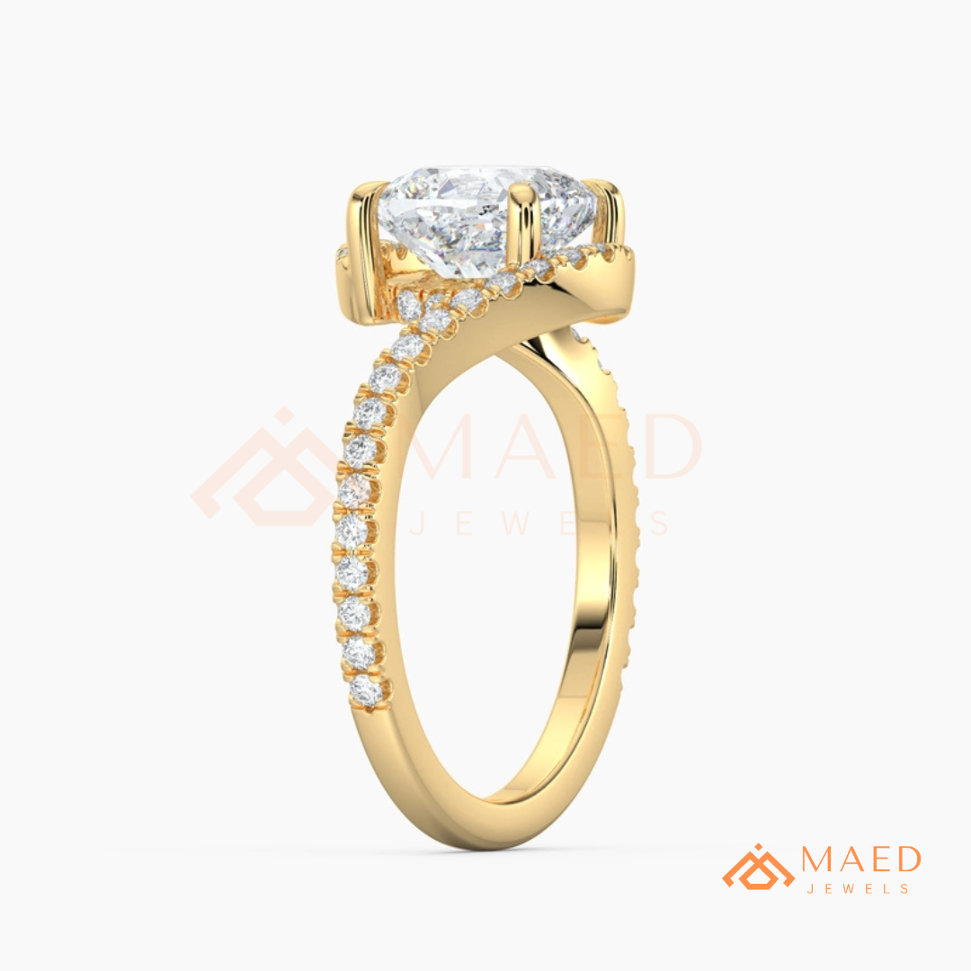 Cushion Cut Moissanite Bypass Halo Engagement Ring in Sterling Silver, 14K White Gold & Rose Gold | Criss Cross Diamond Simulant Wedding Ring