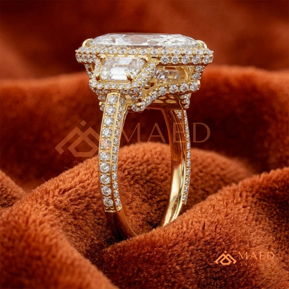 Vintage Marquise Cut 3-Stone Halo Ring with Triple-Row Pavé Band