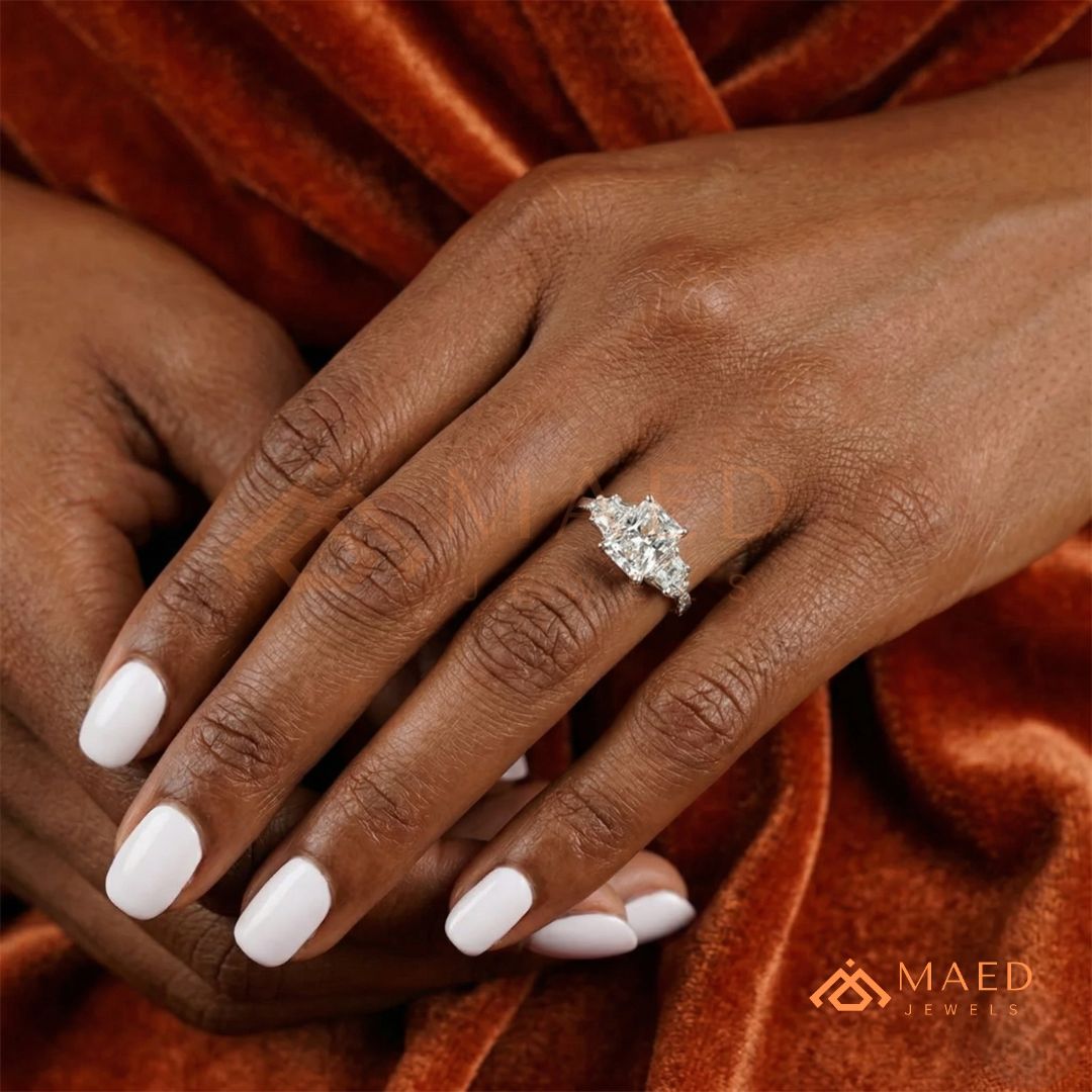 Radiant Cut Engagement Ring with Marquise Cluster Band in Silver, 14K Gold, & 14K Rose Gold
