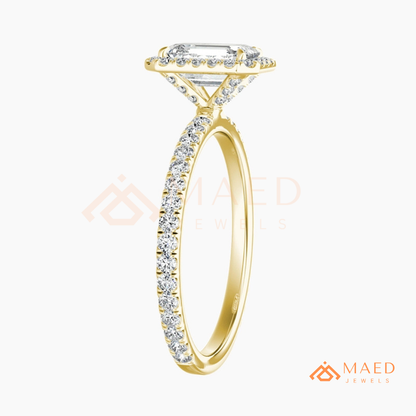 Emerald Cut Halo Engagement Ring in Sterling Silver, 14K Gold & 14K Rose Gold