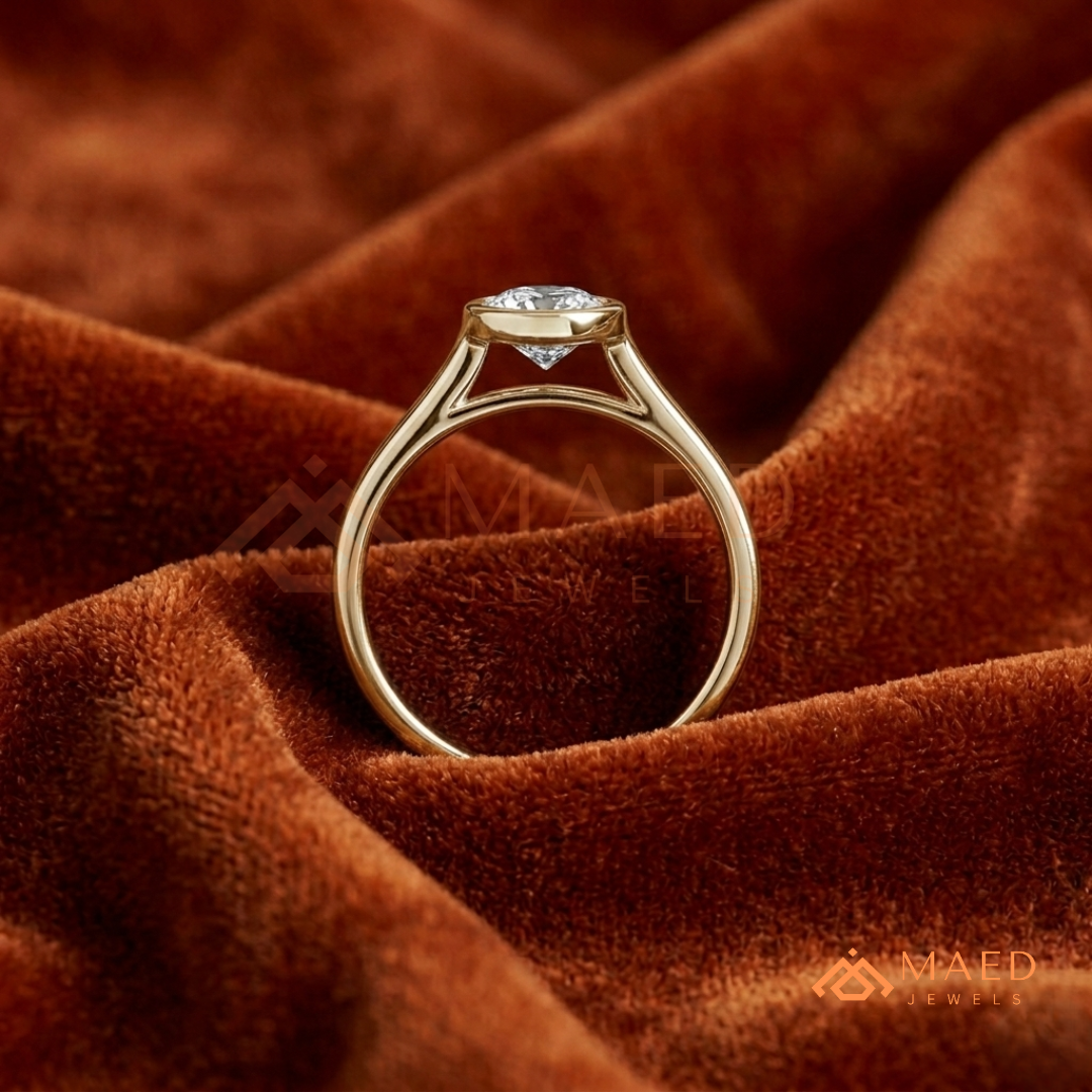 The Solitaire Bezel Ring – Round Brilliant Gemstone (Silver & 14k Gold)