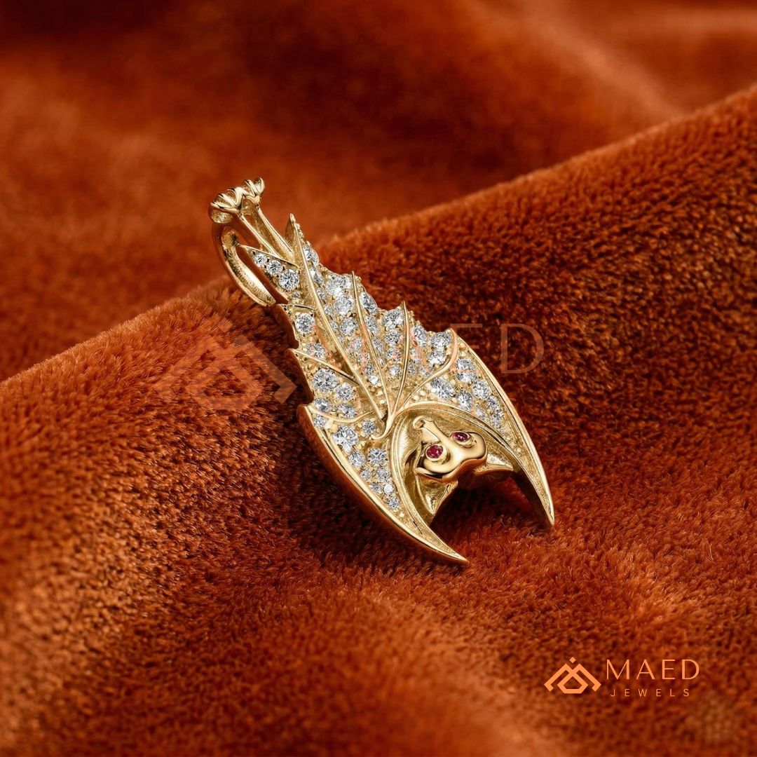 Vampire Bat Diamond Cluster Statement Charm – Red Eye Halloween Pendant