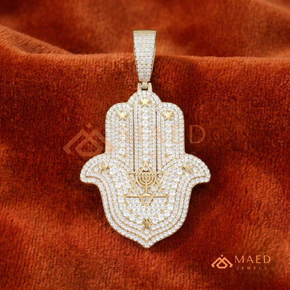 Iced Out Hamsa Hand Pendant Necklace | Sterling Silver, 14K Gold & Rose Gold