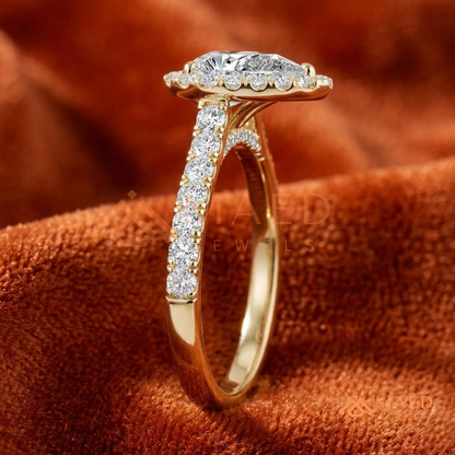 Pear Cut Halo Engagement Ring with Pave Band
