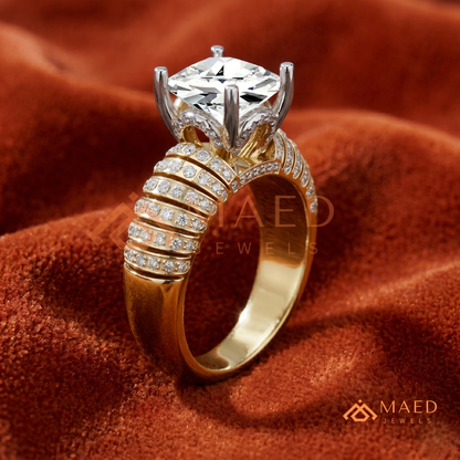 Round Cut Multi-Row Pave Engagement Ring in 14K Gold, Rose Gold & Sterling Silver | Wide Band Statement Cocktail Ring