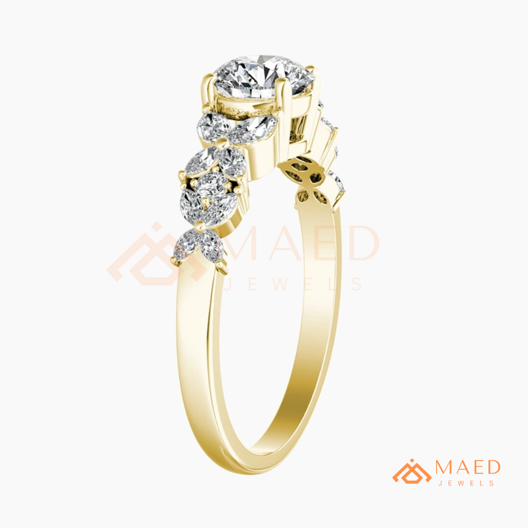 Botanical Marquise Cluster Engagement Ring with Round Center Stone