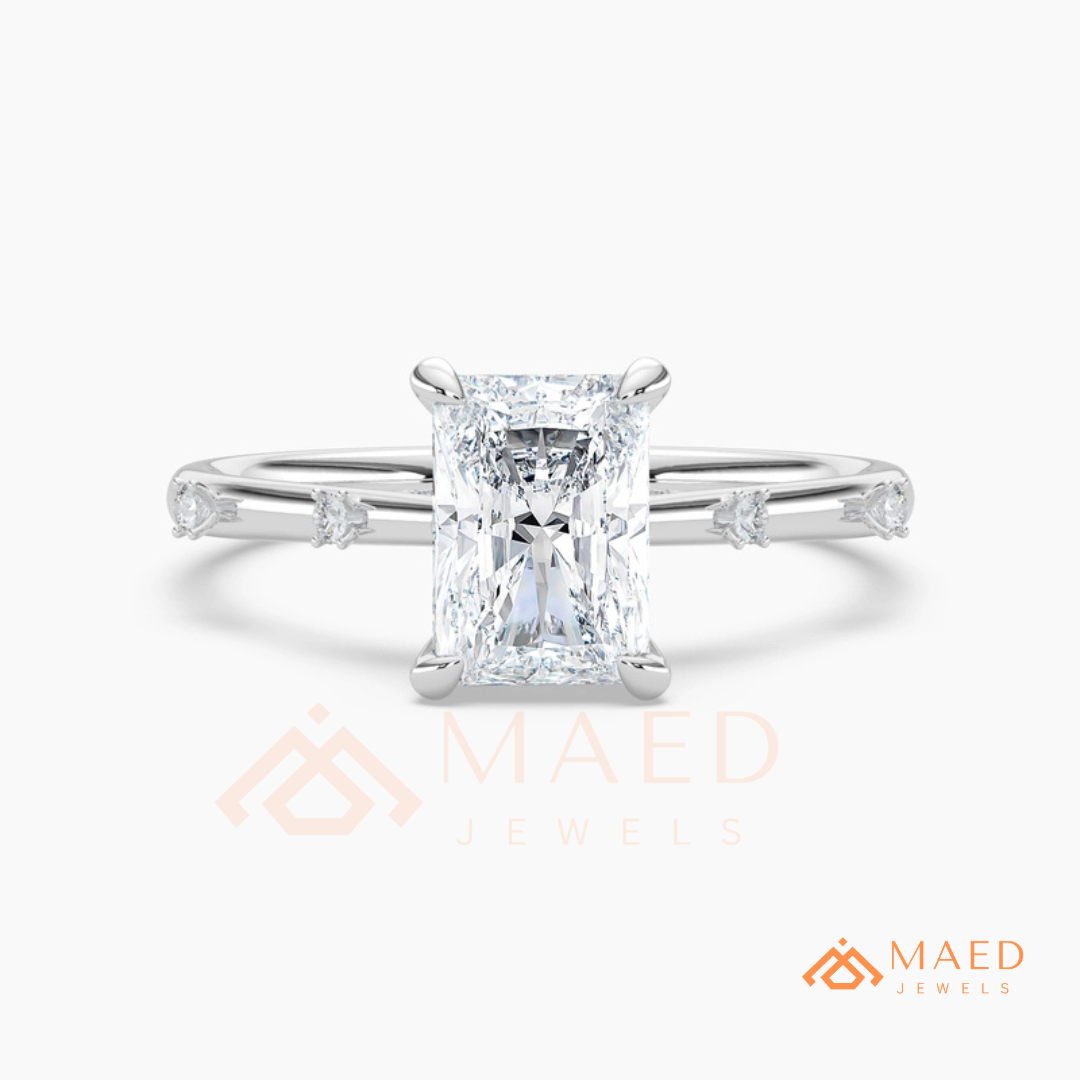 Radiant Cut Solitaire Engagement Ring with Dotted Accent Band