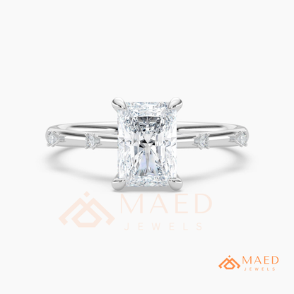 Radiant Cut Solitaire Engagement Ring with Dotted Accent Band