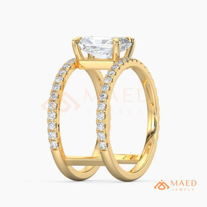 Radiant Cut Double Band Engagement Ring | Floating Open Spacer Pavé Cuff
