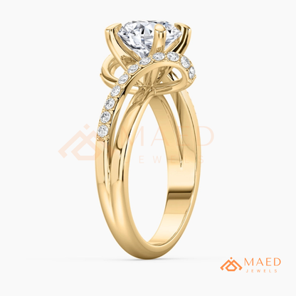Round Cut Diamond Bypass Engagement Ring in Sterling Silver, 14K Gold & Rose Gold