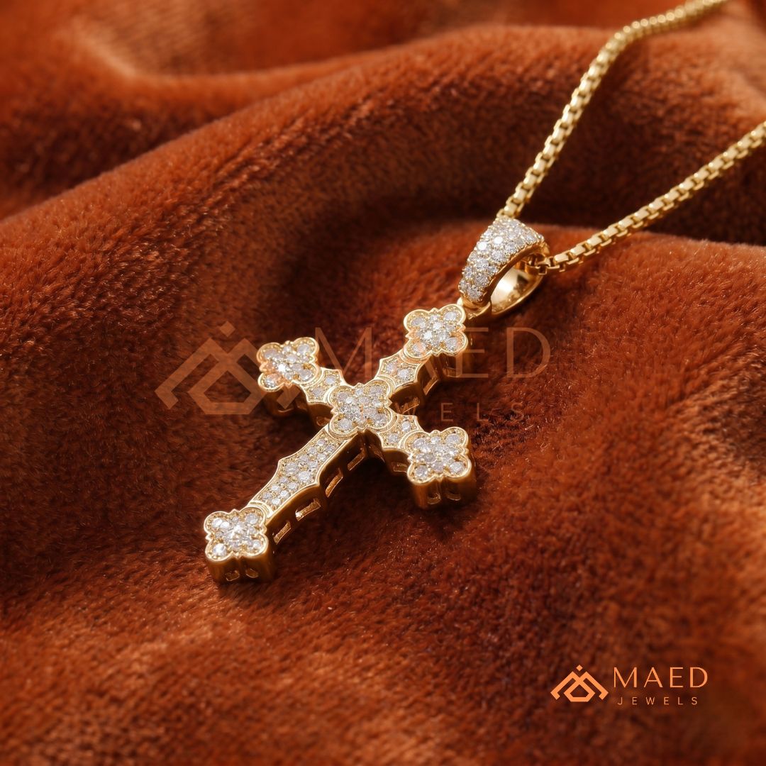 The Cathedral Pavé Cross | Ornate Trefoil Gothic Crucifix Pendant