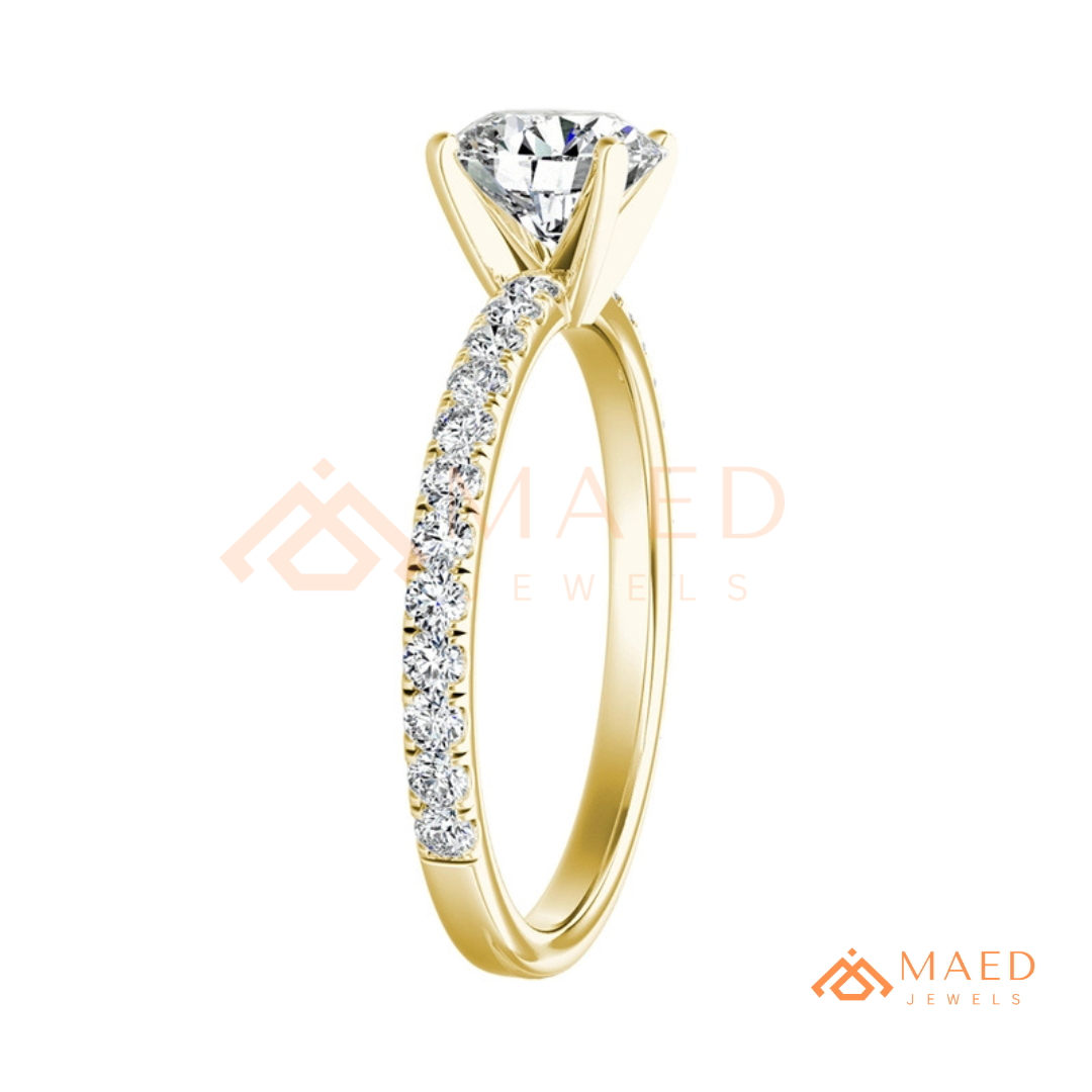 Oval Cut Moissanite Engagement Ring in 14K Gold, Rose Gold & Sterling Silver | Pave Diamond Simulant Wedding Band