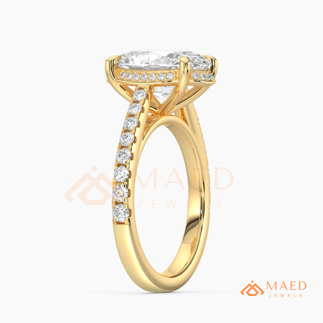 Oval Cut Hidden Halo Engagement Ring | Pavé Band in 14k Gold, Rose Gold & Silver