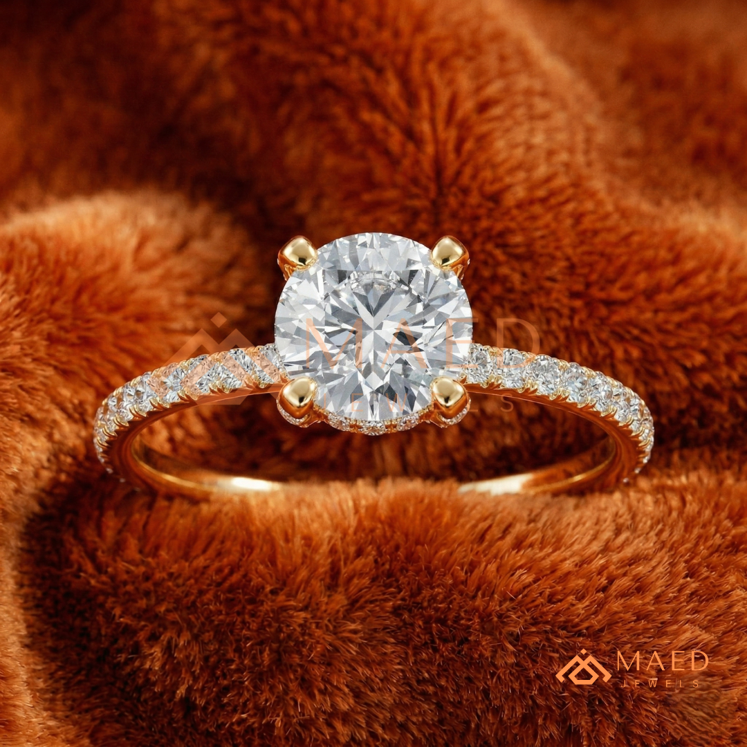 Classic Solitaire Engagement Ring with Pavé Band